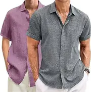 [TrndTrsure] Mens Button Solid Trendy Texture Tops Vacation Wedding Male Cotton Tops Button Up Solid Classic Male Top