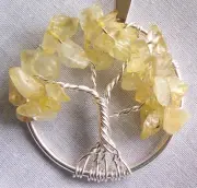 Tree of Life Necklace Pendant Citrine Wire Wrap Silver Gems November Birthstone