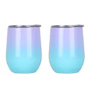 Stainless Steel Wine Tumbler with Lids, Double Wall Vacuum Insulated Travel Cup for Cocktail, Drink, Coffee, Tea and Beer 360ml - 2PACK - Purple with Blue