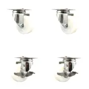 3 Inch 316SS Nylon Wheel Swivel Top Plate Caster Set 2 Brakes Service Caster