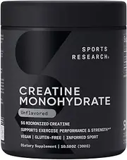 Sports Research - Creatine Monohydrate, 5G micronized Creatinine - 300g, Unflavoured