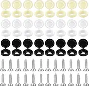 24 Sets Number Plate Caps and Screws, Car License Plate Fixing Devices, Black White Yellow Screw Caps (8 Each Color)