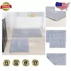 Luxury 100% Cotton Bath Rug Set - 2 Soft & Stylish Indoor Mats in Silver