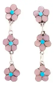 Zuni Native American Turquoise and Pink Shell Flower Earrings by Lowsayate SKU23