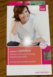Medi Comfort Compression Stockings Thigh Top Band Open Toe Natural Sz V 15-20