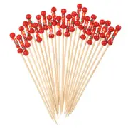 200pcs Cocktail Picks Double Beads Bamboo Toothpicks for Drink Food, Red