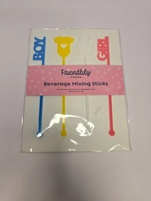 Gender RevealBeverage Stir Sticks, Set Of Four Stirrers New - Friendly Press