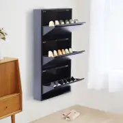 Wall Mounted 3-Drawer Shoe Cabinet – Metal Storage for Entryway, Holds 9 Pairs