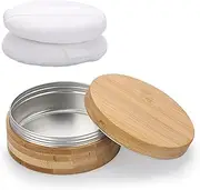 ELLDOO Large Body Powder Puff and Container, 10oz Empty Bamboo Case with Aluminum Inner Jar, Travel Loose Dusting Powder Storage Box with 2pcs Powder Puffs for Baby Women