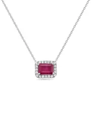 Forever Creations 14K 1.51 ct. tw. Diamond & Ruby Halo Necklace