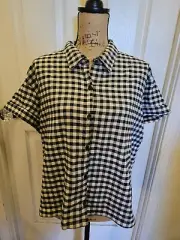 Womens Volcom NWT Check Black White Coco Ho Short Sleeve Top Shirt 2XL XXL $52
