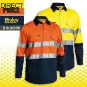 Bisley Hi-Vis Taped Closed Front Cotton Drill Shirt Long Sleeve BSC6896