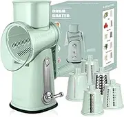 Rotary Cheese Grater - Best Cheese Grater with Handle, Non-Slip Suction Base, Round Mandoline Drum Slicer, Food Shredder, Cheese Shredder, with 5 Interchangeable Blades - Cooking Gadgets.