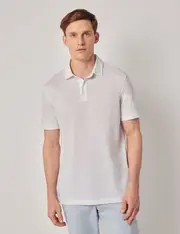 Hawes & Curtis White Cotton-Linen Polo Shirt | Short Sleeve Size: Small