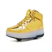 Nevenka Kids Light Up Roller Skate Shoes High Top Sneakers Double Wheels-Golden