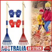 Metal Kids Leaves Rakes and Kids Gloves Small Kids Lawn Rakes with Wooden Handle
