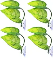 Lystaii 4pcs Betta Fish Leaf Pad with Suction Cup, Betta Bed Leaf Hammock Double Leaf Design Lightweight and Realistic Resting Spot Breeding Decoration Comfortable Laying Hiding Habitat