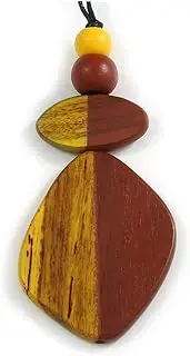 [Avalaya] Antique Yellow/Brown Geometric Wood Pendant Black Waxed Cotton Cord - 80cm L Max/ 13cm, One Size, Wood, No Gemstone