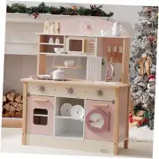 Play Kitchen for Kids Toddlers, Wooden Play Kitchen with Realistic Pink