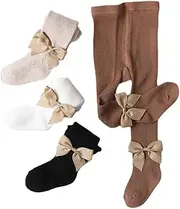 [Elaowoho] Baby Girl Tights Toddler Cable Knit Tights with Bow Seamless Mesh Leggings Stockings Infant Cotton Pantyhose