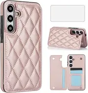 Asuwish Phone Case for Samsung Galaxy S24 5G Wallet Cover with Tempered Glass Screen Protector and Leather RFID Credit Card Holder Stand Slot Rugged Mobile Cell Accessories S 24 24S G5 Women Rose Gold