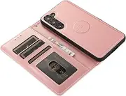 [GoshukunTech] for Samsung Galaxy A14 Case,for Galaxy A14 5G Phone Cover [2 in 1 Wallet Leather Case] Detachable Magnetic Flip Cover with Card Slots,Wrist Strap-Pink