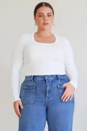 Dorothy Top - Scoop Neck Long Sleeve Ribbed Crop in White