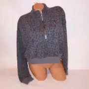 Victoria Secret Sweater Pullover Crop Top 1/2 Zip Long Sleeve Black Gray Leopard