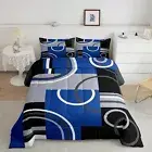 Royal Blue Black Grey Bedding Sets Queen Geometry Swirls Spiral Comforter Set...