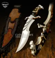 IMPACT CUTLERY RARE CUSTOM FULL TANG FULLER ART BOWIE KNIFE BULL HORN HANDLE