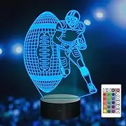 Attivolife Football Player 3D Nightlight, Rugby Illusion LED Lamp with Remote & Touch Control, 16 Colors Changing Dimmable, Great Bedside Decor Birthday Presents for Outsports Lover Children Kids Boys