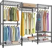 Mfancy Heavy Duty Clothes Rack, Freestanding Garment Rack with Adjustable Shelves and Hanging Rods, Multi-Functional Wardrobe and Closet Organizer for All Kinds of Clothes,Shoe Storage.