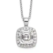 Sterling Silver Cheryl M Rhodium-Plated Asscher-Cut And Brilliant-Cut Cz Halo 18 Inch Necklace