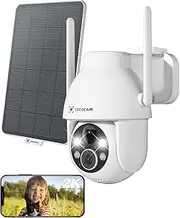 COCOCAM Solar Camera Outdoor Wireless, 2K PTZ 2.4GHz Wi-Fi, Home Security, AI Motion Detection, Color Night Vision, 2-Way Audio, IP66, Cloud (White)