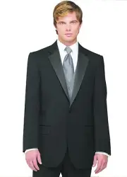 Sizes 34-50 Short 7-Piece Tuxedo Package w/Flat Front Pants, Silver Vest & Tie