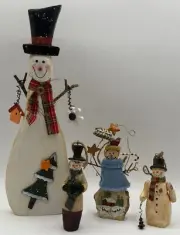 Vintage Snowmen Wooden And Resin Figures Set Of 4