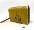 NWT AUTH $228 TORY BURCH Mcgraw Spazzolato Leather Bi-Fold Wallet In Island Palm