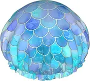 Gold Mermaid Scale Print Various Activities Shower Cap Reusable Soft And Lightweight Bath Hair Cap Long Hair