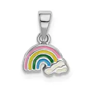 Sterling Silver Rh-Plated Polished & Enameled Rainbow Children'S Pendant