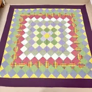 Handmade Around The World Scrappy Cotton Fabric Patchwork quilt top/topper 86x86