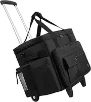 Timoxi Rolling Teacher Bag with Wheels, Teacher Rolling Cart, Rolling Briefcase with Accordion Organizer and 15.6" Laptop, Black, 15.7＂ ×11＂×13＂, Rolling Teacher Bag