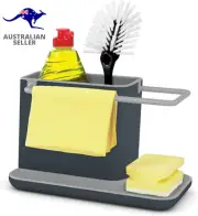 Caddy Kitchen Sink Area Organiser with Sponge Holder and Cloth Hanger – Grey