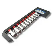 1/2" Drive, 10 Piece Metric Socket Set On Rail - 10-24mm