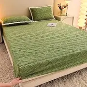 Thickened Mattress Protector Elastic Fitted Sheet Non-Slip Jacquard Fabric Cover Dustproof Breathable Noiseless Mattress Topper Machine Washable Bedding Accessory-Green||King:71inchx79inch