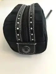 Coach Small Pouch Cosmetic Case Make Up Bag / Black w White Stitching Signature