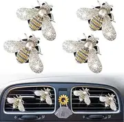 Bling Bee Air Vent Clips, 4 Pcs Crystal Car Air Fresheners, Diffuser With Rhinestone Bee Decoration for Women, Car Interior Decor, Bling Accessories + Sunflower Mask Hook