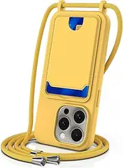 Nexue Crossbody Lanyard Strap Case for iPhone 16 Pro, Neck Cross Body, Adjustable Holder Removable, Drop Protection Shockproof, Card Holder,Hands-Free Silicone Case Cover,Yellow