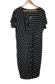 Autograph Dress Black White Stripe Short Sleeve Midi Size 14 BNWT