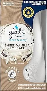 [glade] Sense and Spray Automatic Air Freshener Spray Kit, Smart Motion Sensor, Home Fragrance Infused with Essential Oils, Sheer Vanilla Embrace Scent, 1 Spray Unit and 1 Spray Refill, 12g, 1 Pack