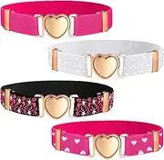 [Geyoga] 4 Pieces Kids Elastic Stretch Belts Heart Belt for Girls Waist Belt